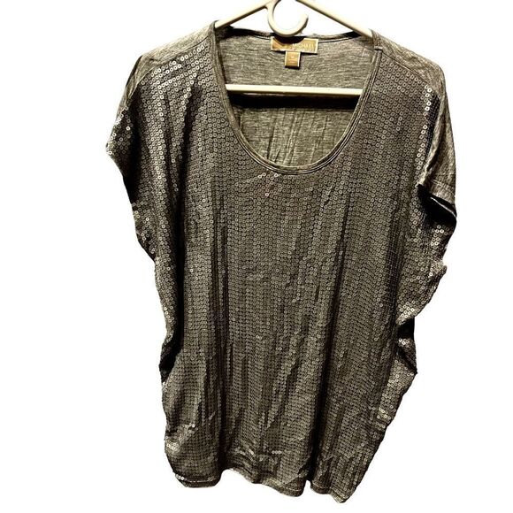Michael Kors Women's sleeveless t shirt Medium Gray sequins on front - Picture 1 of 7